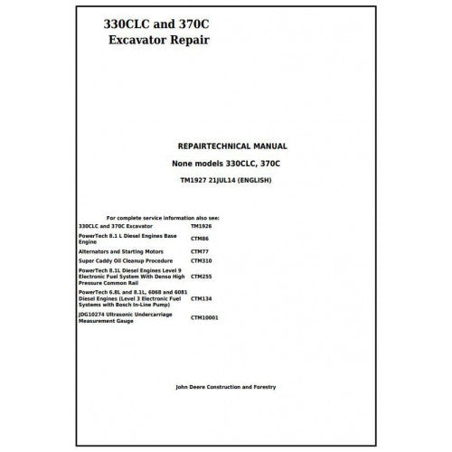 John Deere 330CLC And 370C Excavator Service Repair Technical Manual Pdf TM1927