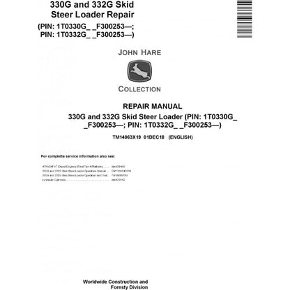 John Deere 330G and 332G Skid Steer Loader Pdf Repair Service Technical Manual TM14063X19 2