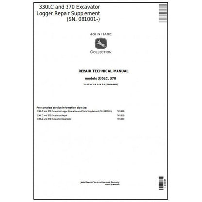 John Deere 330LC And 370 Excavator Logger Service Repair Technical Manual Pdf TM1911 2