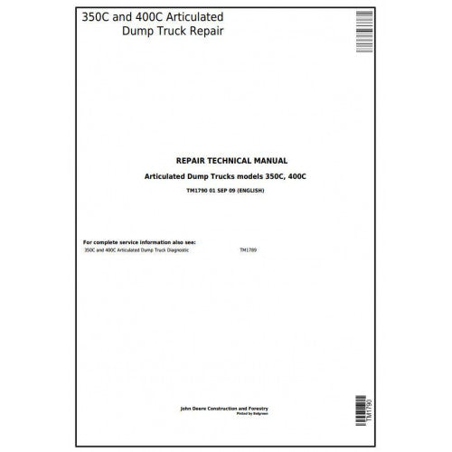 John Deere 350C and 400C Articulated Dump Truck Pdf Repair Service Technical Manual TM1790