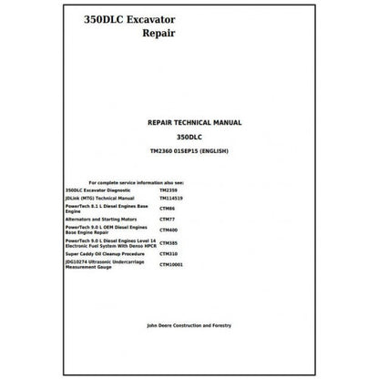 John Deere 350DLC Excavator Service Repair Technical Manual Pdf TM2360 2