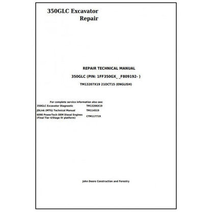 John Deere 350GLC Excavator Pdf Service Repair Technical Manual - TM13207X19 2