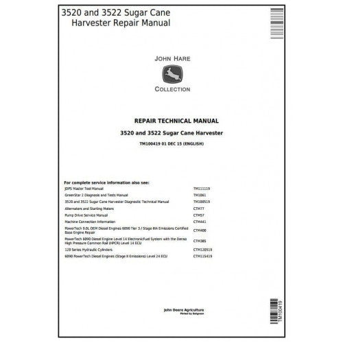 John Deere 3520 and 3522 Sugar Cane Harvester Service Repair Technical Manual Pdf TM100419 2