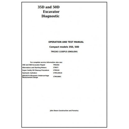 John Deere 35D and 50D Compact Excavator Diagnostic, Operation and Tests Service Manual Pdf - TM2263