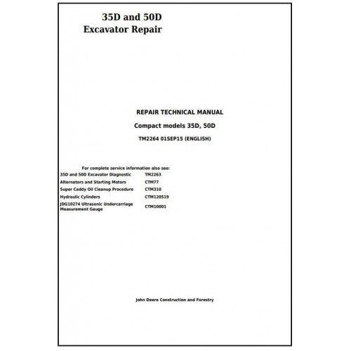 John Deere 35D and 50D Compact Excavator Pdf Repair Service Technical Manual TM2264