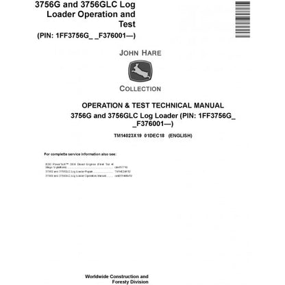 John Deere 3756G, 3756GLC Log Loader Diagnostic, Operation and Tests Technical Service Manual Pdf - TM14023X19 2