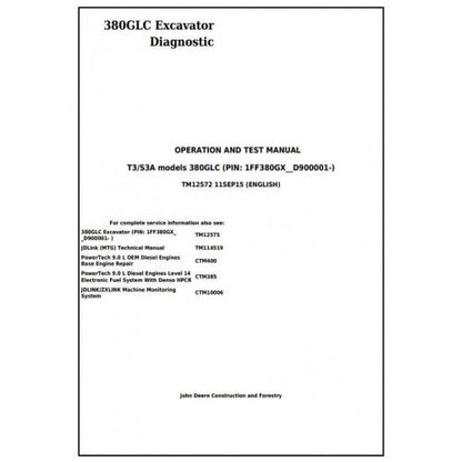 John Deere 380GLC (T3/S3A) Excavator Diagnostic, Operation and Tests Service Manual Pdf - TM12572