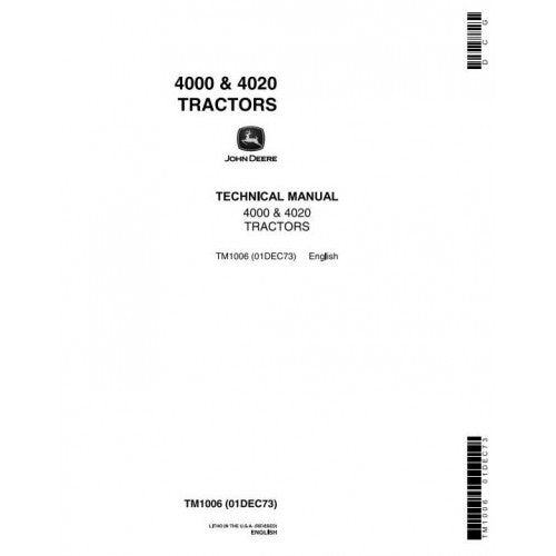 John Deere 4000, 4020 Tractor Service Repair Technical Manual Pdf - TM1006