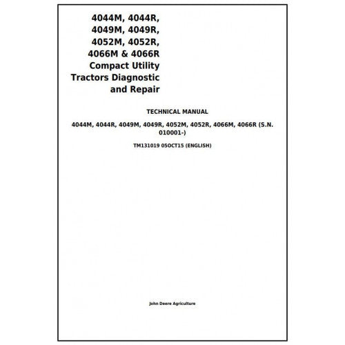 John Deere 4044M, 4044R, 4049M, 4049R, 4052M, 4052R, 4066M, 4066R Tractors Diagnostic and Repair Technical Manual Pdf - TM131019