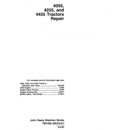 John Deere 4055, 4255, 4455 Tractor Service Repair Technical Manual Pdf - TM1458