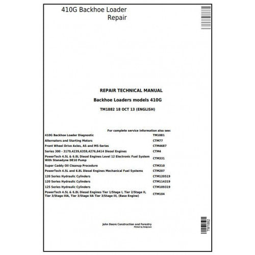 John Deere 410G Backhoe Loader Pdf Repair Service Technical Manual TM1882