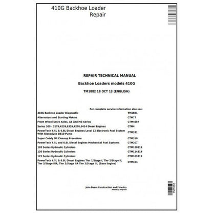 John Deere 410G Backhoe Loader Service Repair Technical Manual TM1882 2