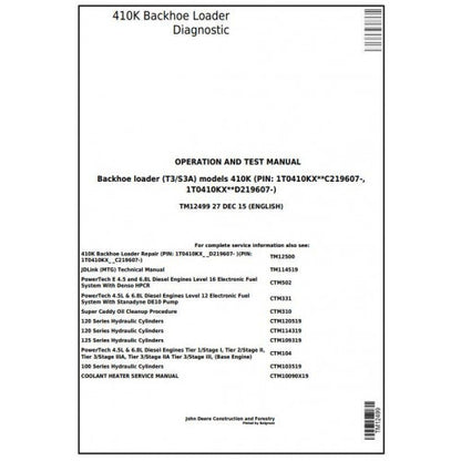 John Deere 410K (T3/S3A) Backhoe Loader Diagnostic, Operation and Tests Service Manual Pdf - TM12499