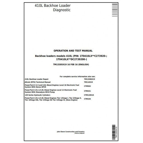 John Deere 410L Backhoe Loader Diagnostic, Operation and Tests Service Manual Pdf - TM13305X19