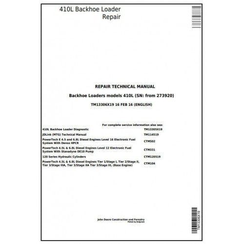 John Deere 410L Backhoe Loader Pdf Repair Service Technical Manual TM13306X19