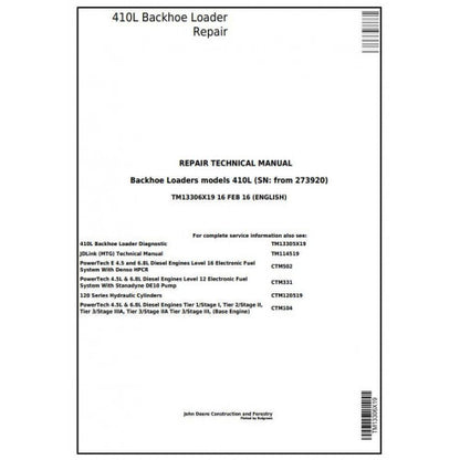 John Deere 410L Backhoe Loader Service Repair Technical Manual TM13306X19 2