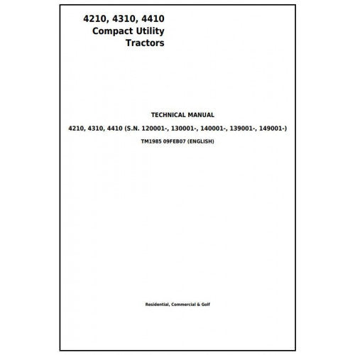 John Deere 4210, 4310, 4410 Compact Utility Tractor Diagnostic and Repair Technical Manual Pdf - TM1985