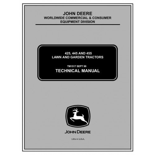 John Deere 425, 445 and 455 Lawn and Garden Tractors All Inclusive Pdf Repair Service Technical Manual TM1517