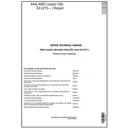 John Deere 444J 4WD Loader Service Repair Technical Manual TM10243 2