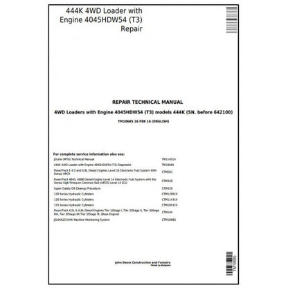 John Deere 444K 4WD Loader Service Repair Technical Manual Pdf TM10685 2