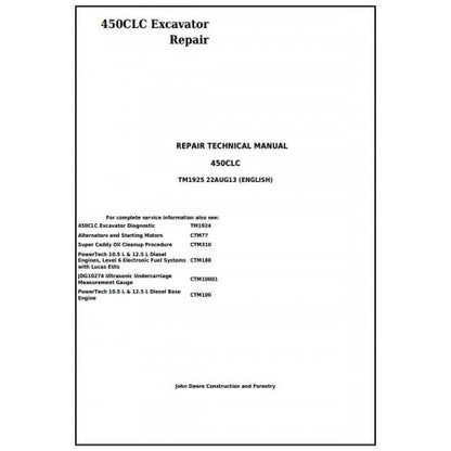 John Deere 450CLC Excavator Service Repair Technical Manual Pdf TM1925 2