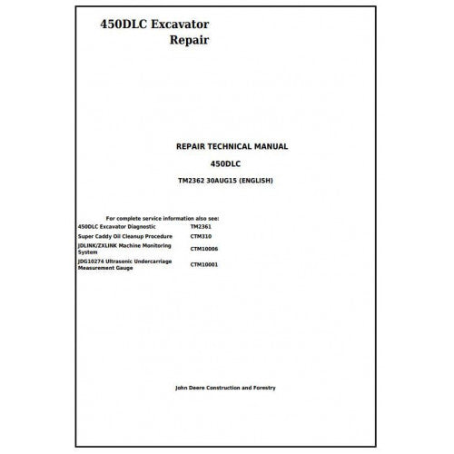 John Deere 450DLC Excavator Service Repair Technical Manual Pdf TM2362