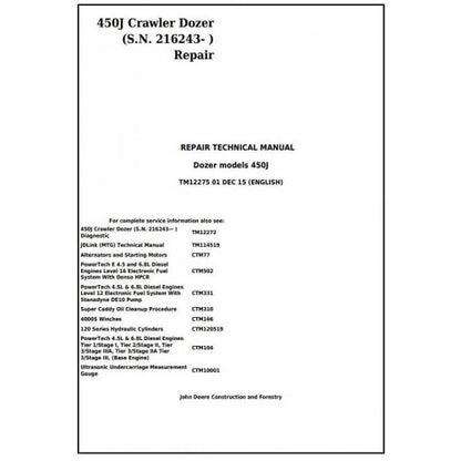 John Deere 450J Crawler Dozer Service Repair Technical Manual Pdf TM12275 23