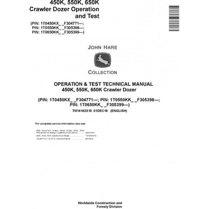 John Deere 450K, 550K, 650K Crawler Dozer Diagnostic, Operation and Tests Service Manual Pdf - TM14162X19