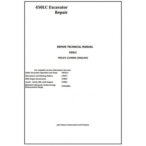 John Deere 450LC Excavator Pdf Repair Service Technical Manual TM1672