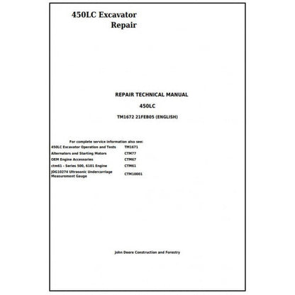 John Deere 450LC Excavator Service Repair Technical Manual Pdf TM1672 2