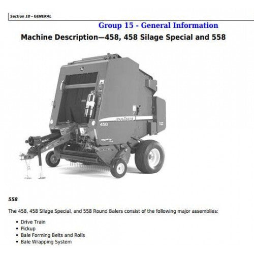 John Deere 458, 558, 458 Silage Special Round Balers Service Repair Technical Manual Pdf - TM1735 2