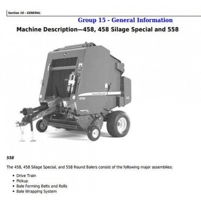 John Deere 458, 558, 458 Silage Special Round Balers Service Repair Technical Manual Pdf - TM1735 2