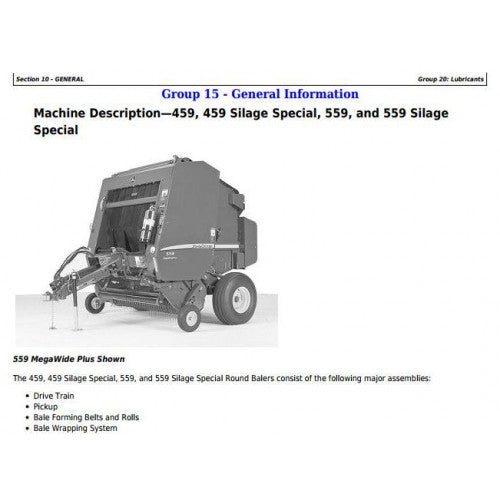 John Deere 459S, 559S Silage Special and 459, 559 Balers All Inclusive Service Repair Technical Manual Pdf TM121119 2