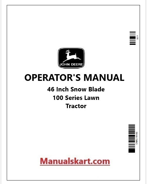 John Deere 46 Inch Snow Blade 100 Series Lawn Tractor Pdf Operator's Manual OMGX20517