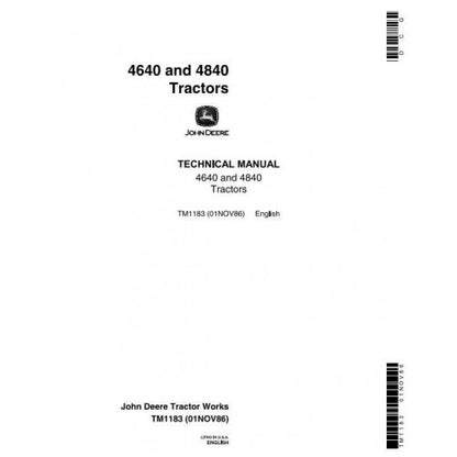 John Deere 4640, 4840 Tractor Service Repair Technical Manual Pdf - TM1183