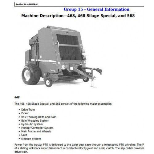 John Deere 468, 468 Silage Special and 568 Round Balers Service Repair Technical Manual Pdf TM1035 2