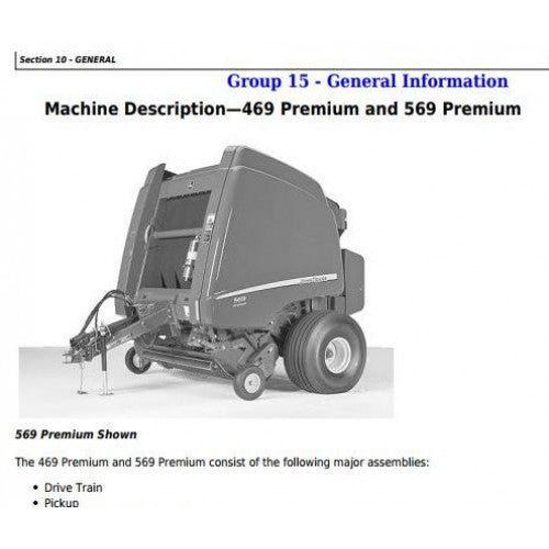 John Deere 469, 569 Premium Hay and Forage Round Balers All Inclusive Service Repair Technical Manual Pdf TM121319