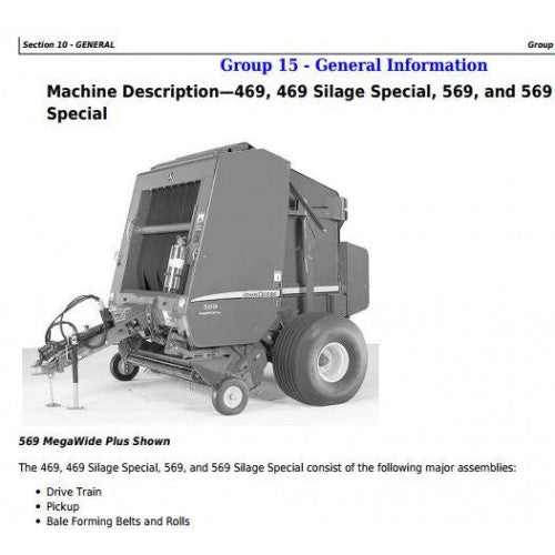 John Deere 469S, 569S Silage Special and 469, 56 Balers All Inclusive Service Repair Technical Manual Pdf TM121219