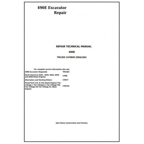 John Deere 490E Excavator Pdf Repair Service Technical Manual TM1505