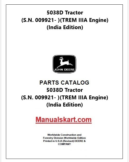 John Deere 5038D Tractor Pdf Parts Catalog Manual PC4737