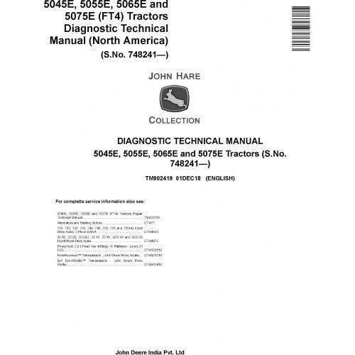 John Deere 5045E, 5055E, 5065E, 5075E Tractor Diagnostic and Technical Manual Pdf - TM902419