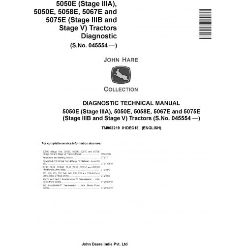 John Deere 5050E, 5050E, 5058E, 5067E, 5075E Tractor Diagnostic and Technical Manual Pdf - TM902219