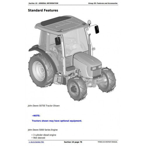 John Deere 5055E, 5065E and 5075E Tractor Service Repair Technical Manual Pdf - TM901319