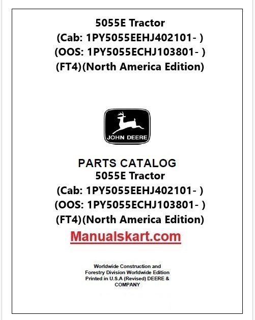 John Deere 5055E Tractor Pdf Parts Catalog Manual PC13109