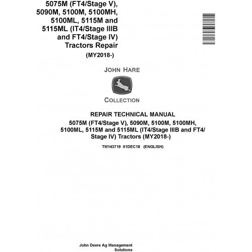 John Deere 5075M 5090M 5100M 5100MH 5100ML 5115M 5115ML Tractor Service Repair Technical Manual Pdf - TM143719 2