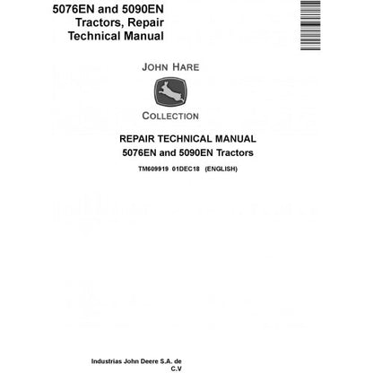 John Deere 5076EN and 5090EN Tractor Service Repair Technical Manual Pdf - TM609919 2