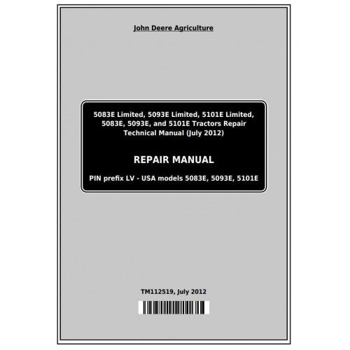 John Deere 5083E, 5093E, 5101E Tractor Service Repair Technical Manual Pdf - TM112519