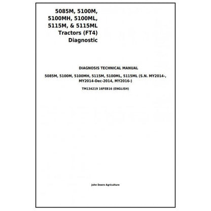 John Deere 5085M, 5100M, 5100MH, 5100ML, 5115M, 5115ML Tractor Diagnostic and Tests Manual Pdf - TM134219