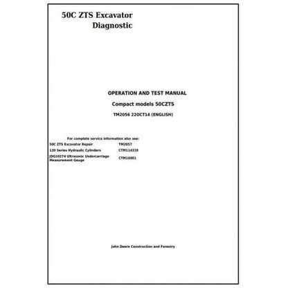 John Deere 50CZTS Compact Excavator Diagnostic, Operation and Tests Service Manual Pdf - TM2056