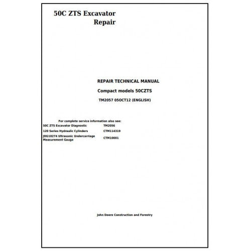 John Deere 50CZTS Compact Excavator Pdf Repair Service Technical Manual TM2057